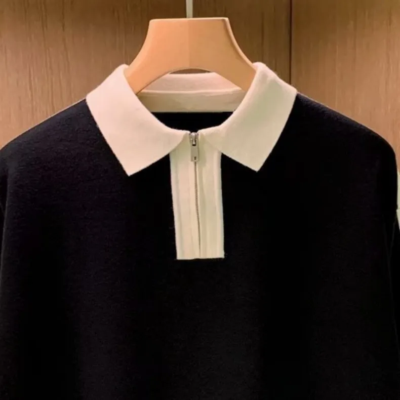 Oem 1/4 demi fermeture éclair col polo tricots hiver hommes haut en tricot pull ample pull tricoté surdimensionné pour hommes